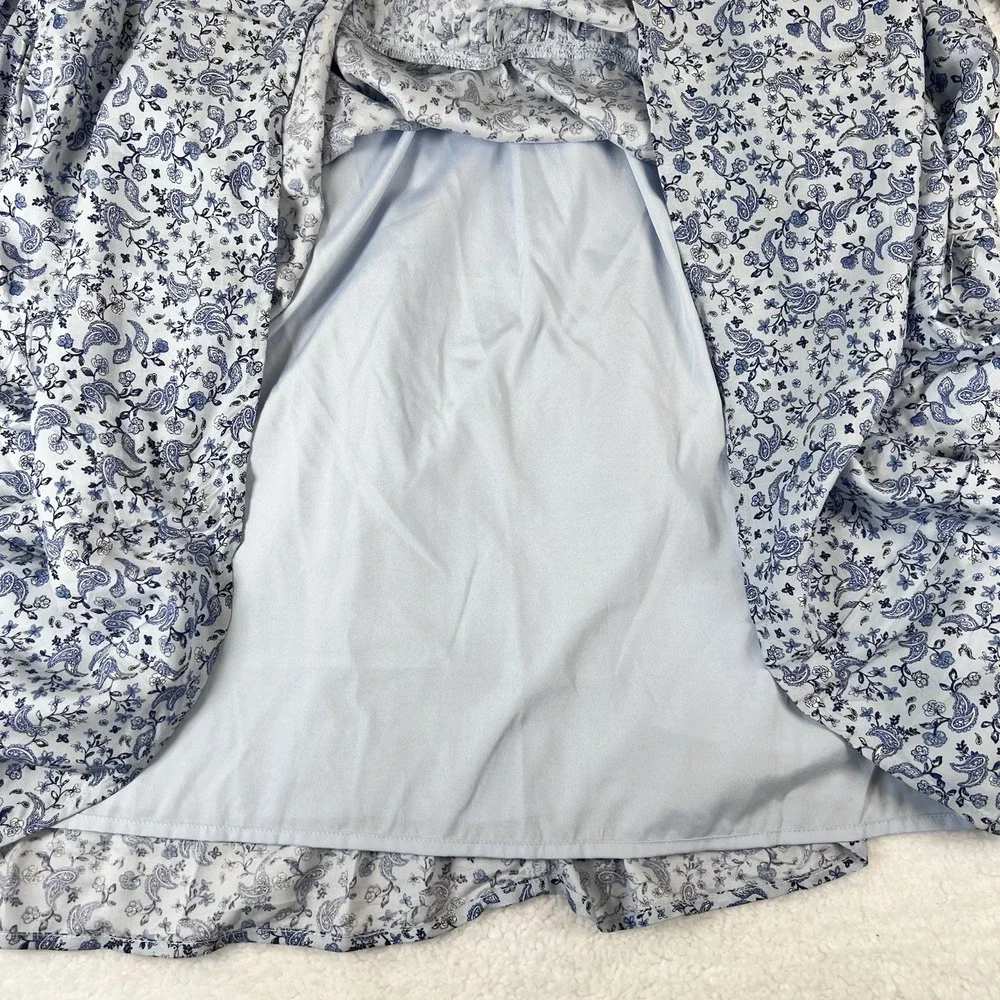 Boho Cottagecore‎ Floral Peasant Dress XXL Smocked Babydoll Blue White